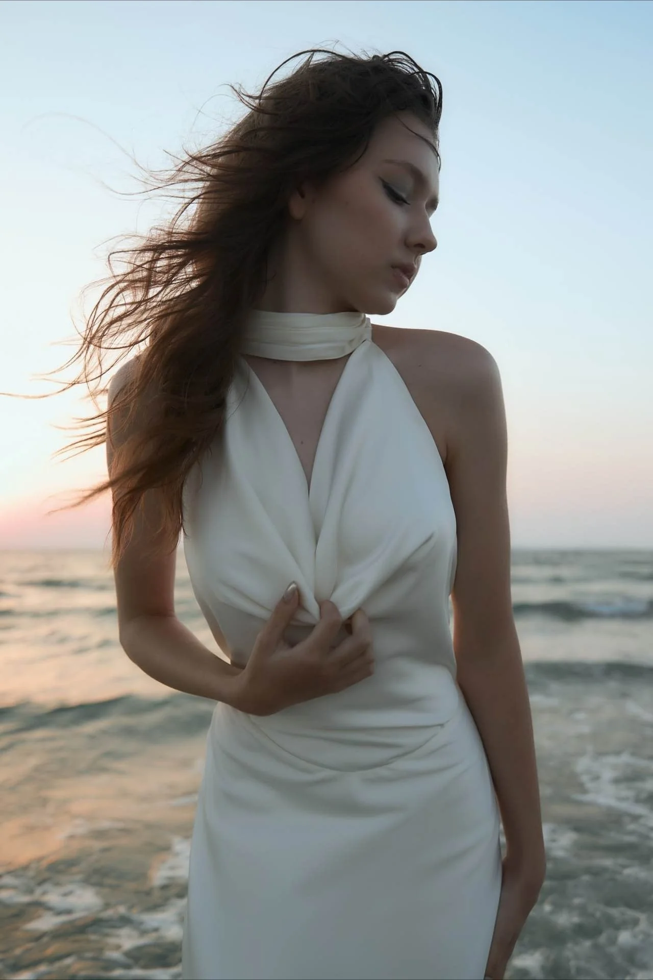 Satin V-Neck Halter Backless Maxi Party Dress - Image 7