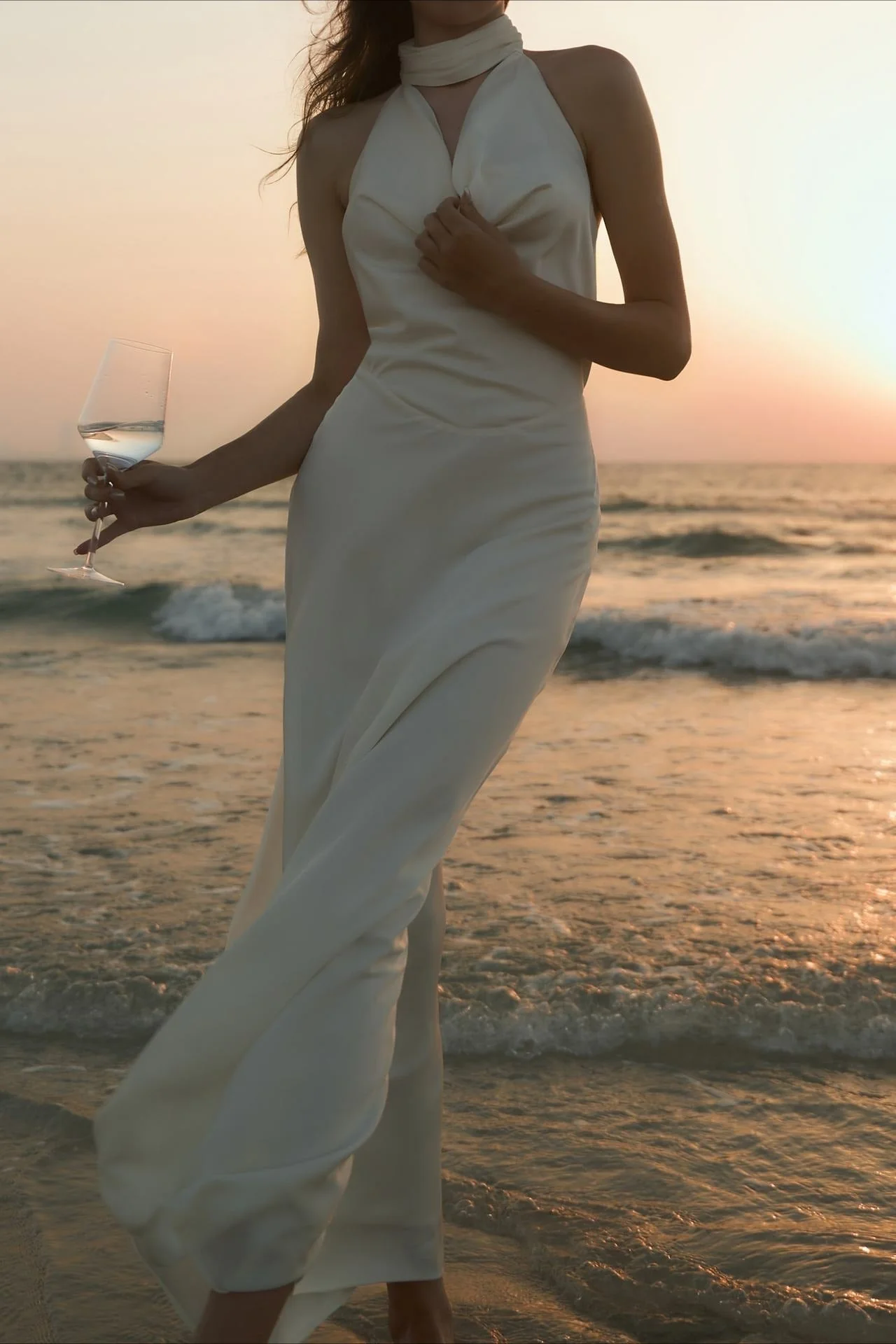 Satin V-Neck Halter Backless Maxi Party Dress - Image 9