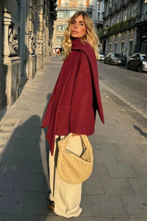 Scarf Collar Single Breasted Wool Coat - Image 5
