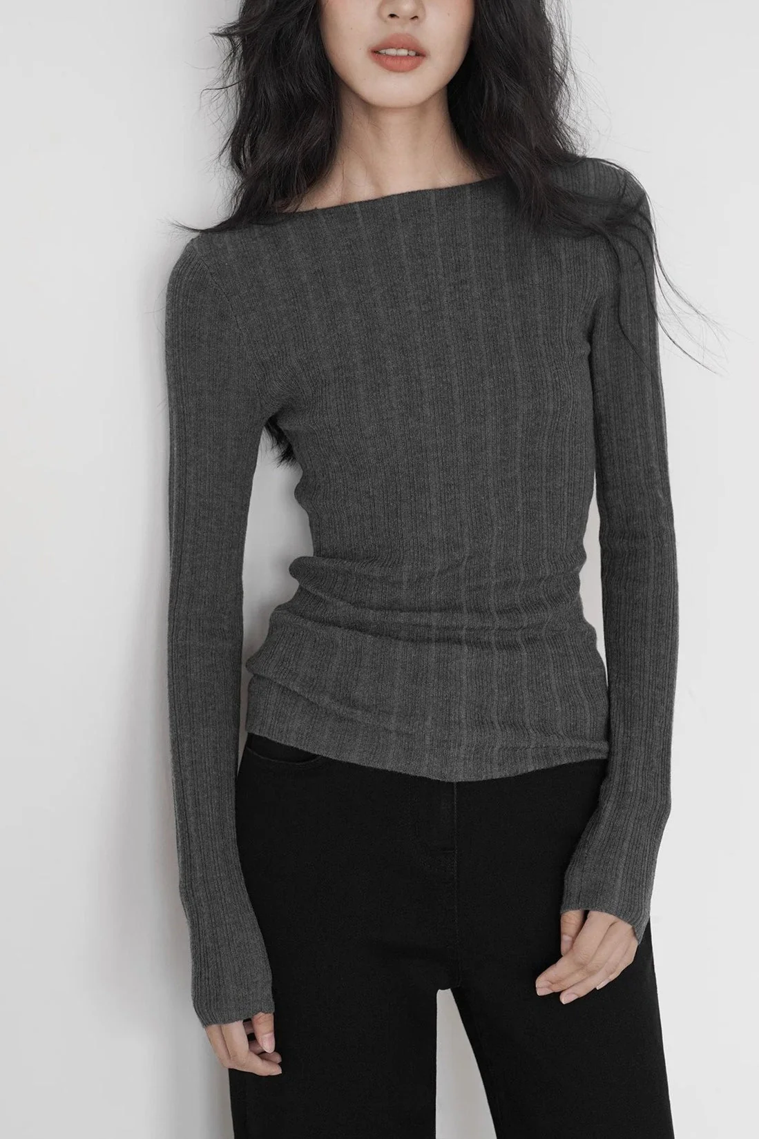 Semi-Sheer Unique Fitted Knit Top - Image 2