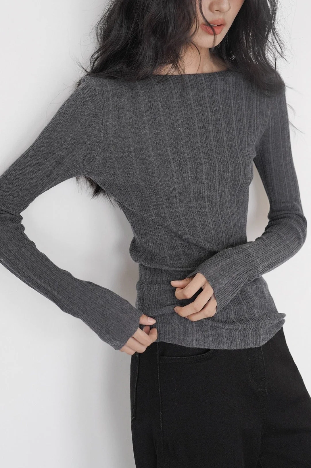 Semi-Sheer Unique Fitted Knit Top - Image 3
