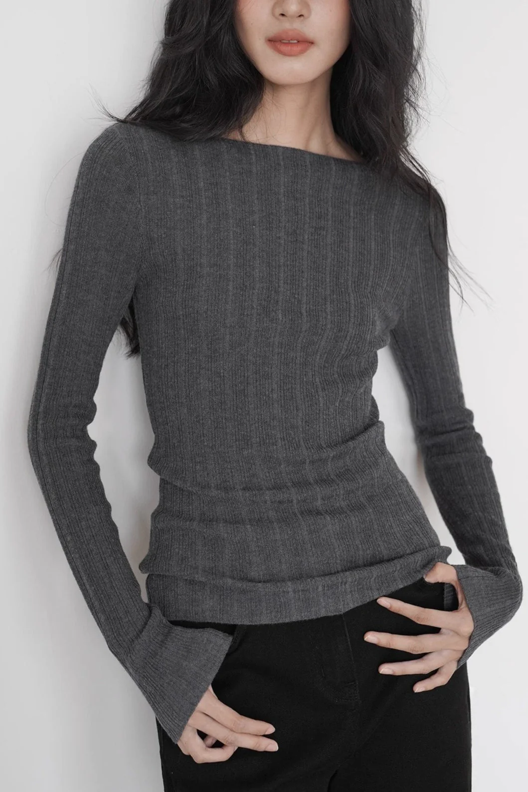 Semi-Sheer Unique Fitted Knit Top - Image 4