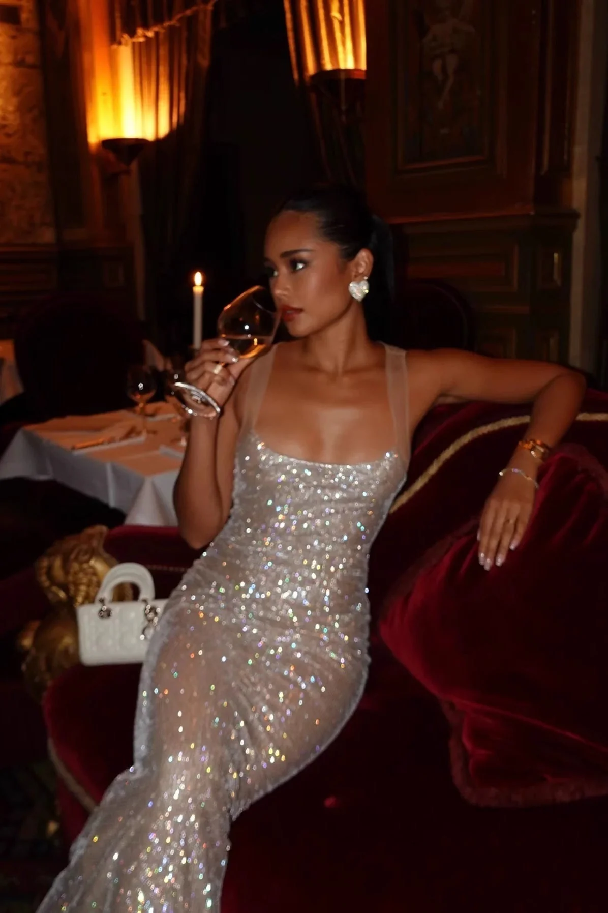 Sequin Diamond Bodycon Maxi Dress - Image 4