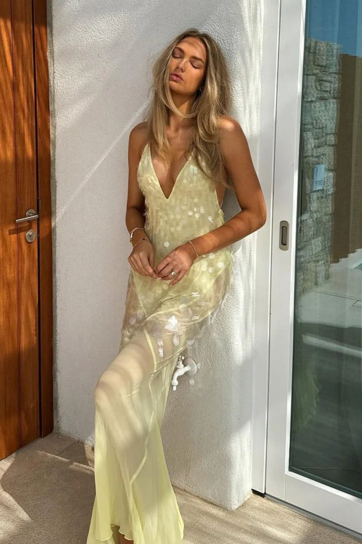Sequin Mermaid V Neck Maxi Dress - Image 3