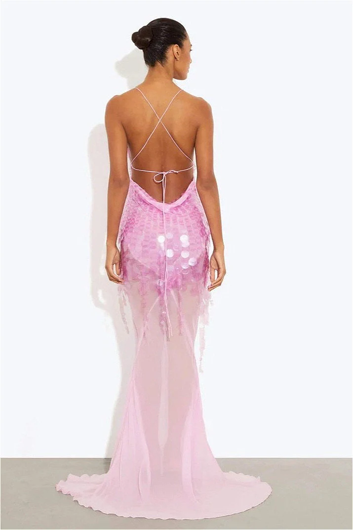 Sequin Mermaid V Neck Maxi Dress - Image 5