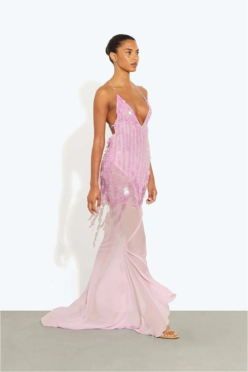 Sequin Mermaid V Neck Maxi Dress - Image 6