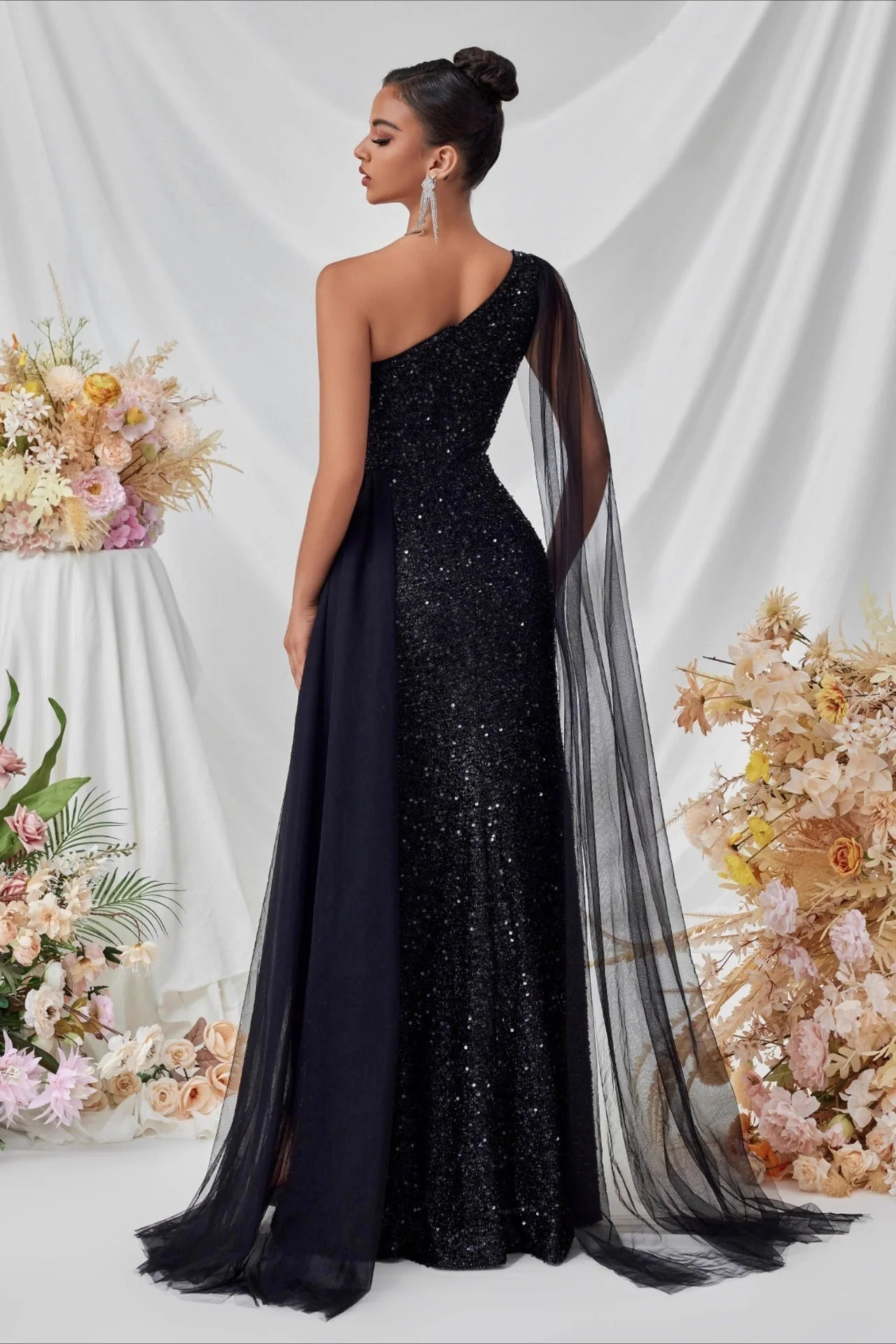 Sequin Mesh Panel Evening Party Dress - Image 5
