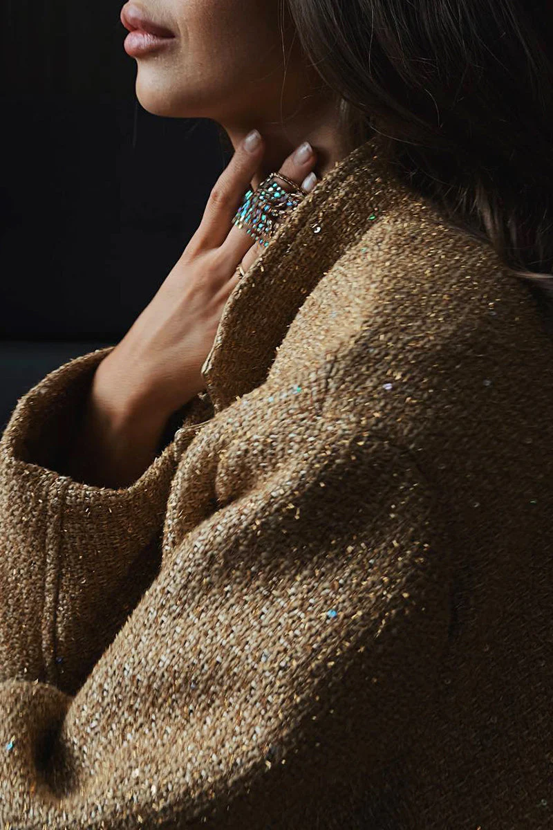 Sequin Stand Collar Pocket Jacket - Image 10
