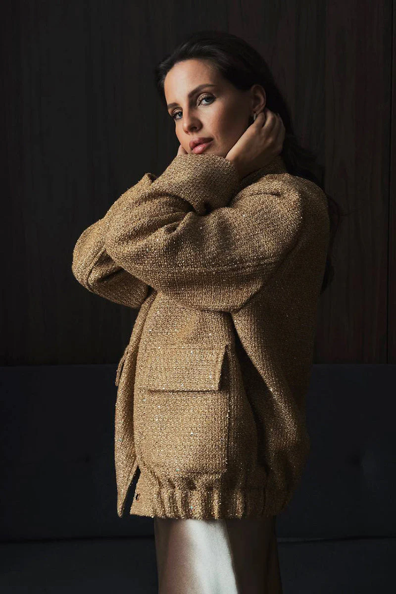 Sequin Stand Collar Pocket Jacket - Image 11
