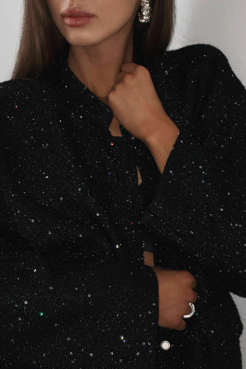 Sequin Stand Collar Pocket Jacket - Image 2