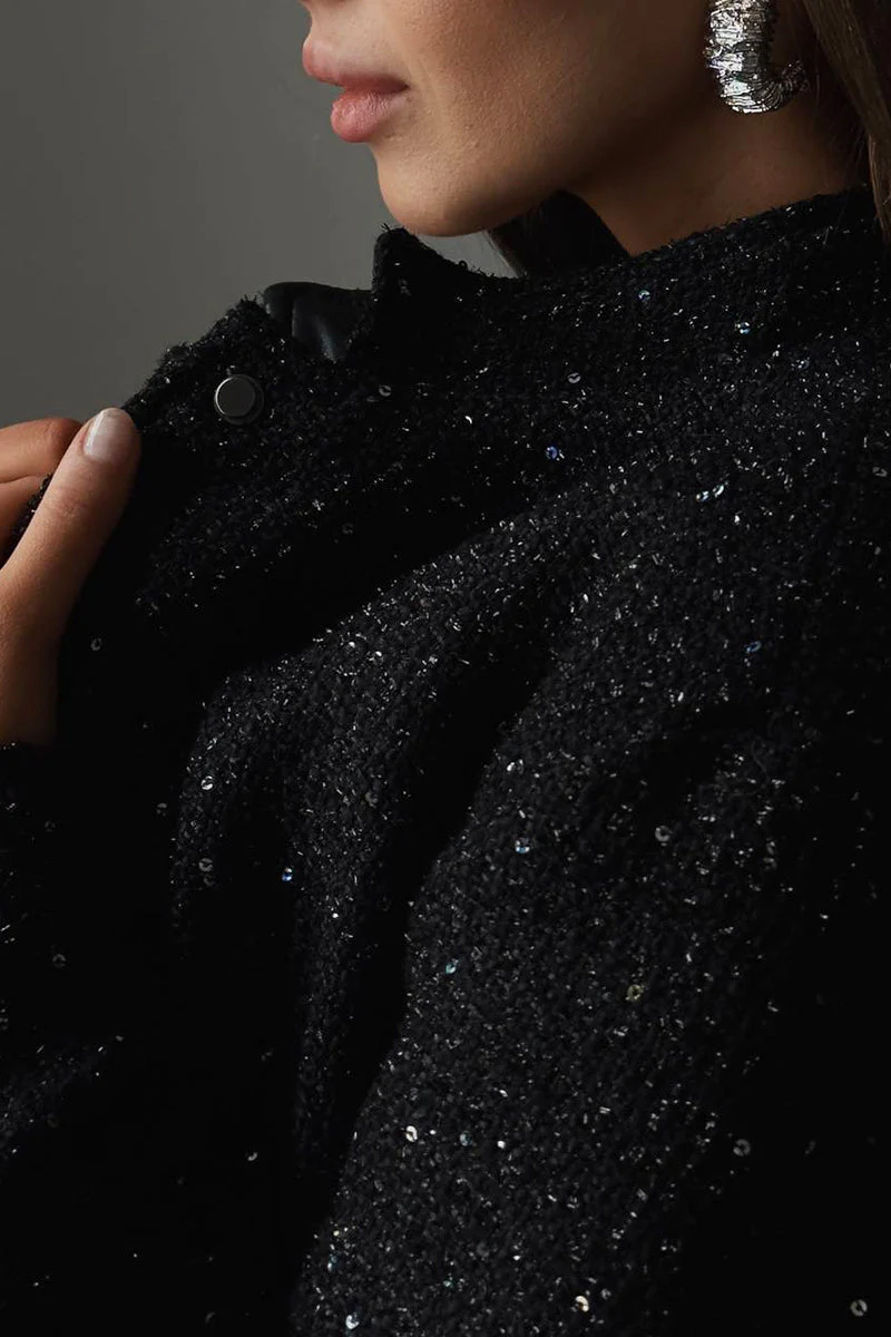 Sequin Stand Collar Pocket Jacket - Image 3
