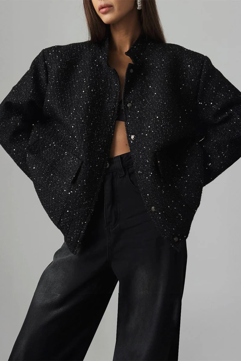 Sequin Stand Collar Pocket Jacket - Image 5
