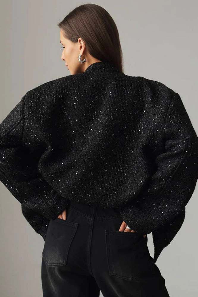 Sequin Stand Collar Pocket Jacket - Image 6