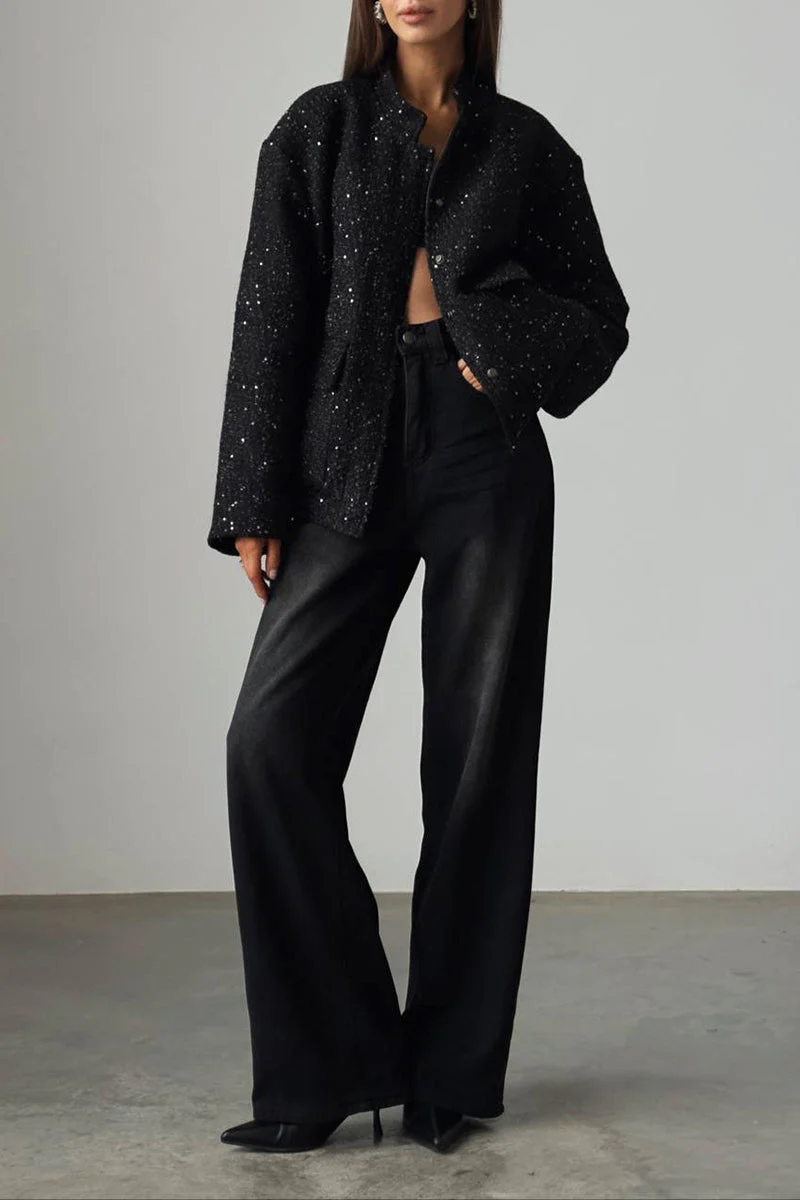 Sequin Stand Collar Pocket Jacket - Image 7
