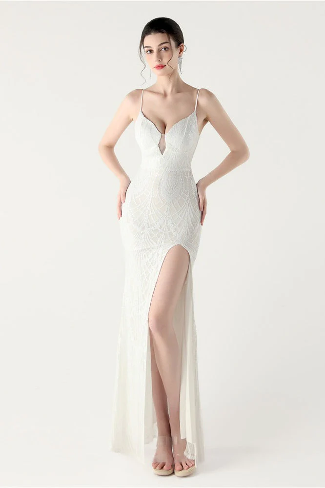 Sequin V Neck Cross Strap Mermaid Maxi Dress
