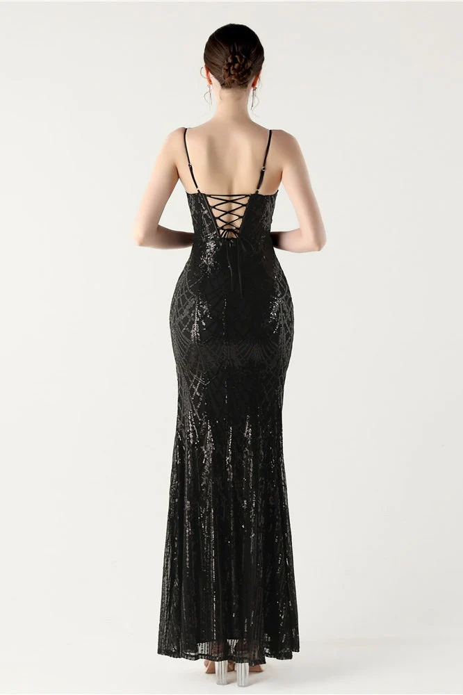 Sequin V Neck Cross Strap Mermaid Maxi Dress - Image 10