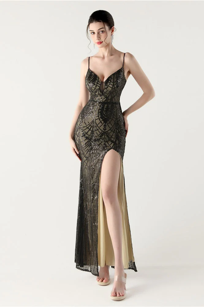 Sequin V Neck Cross Strap Mermaid Maxi Dress - Image 11