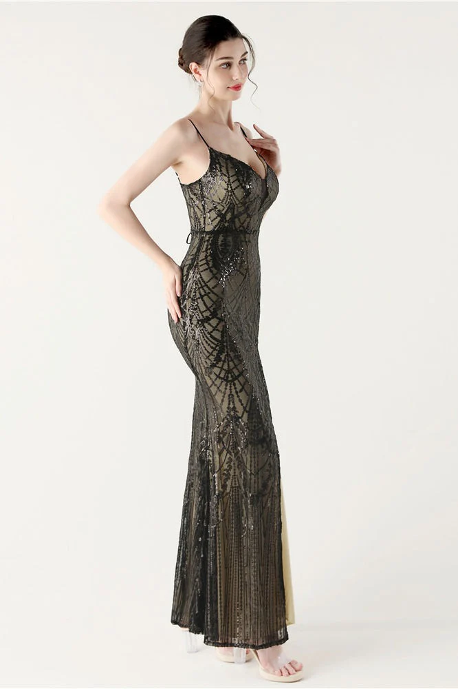 Sequin V Neck Cross Strap Mermaid Maxi Dress - Image 13