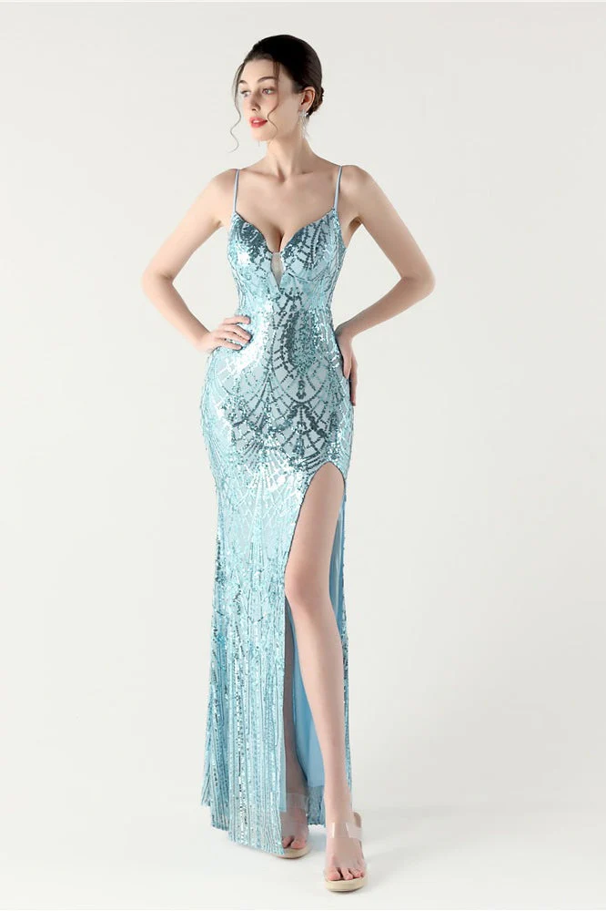 Sequin V Neck Cross Strap Mermaid Maxi Dress - Image 14