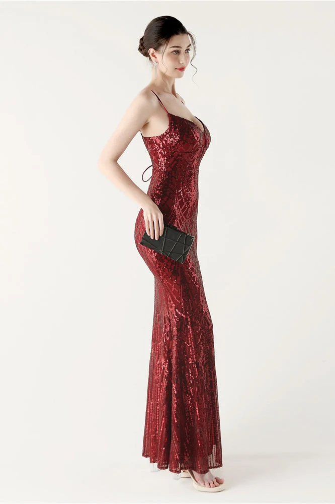 Sequin V Neck Cross Strap Mermaid Maxi Dress - Image 18