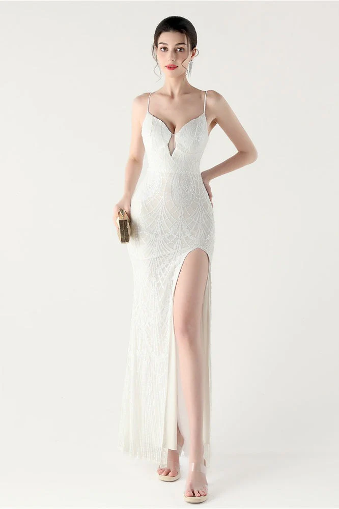 Sequin V Neck Cross Strap Mermaid Maxi Dress - Image 2