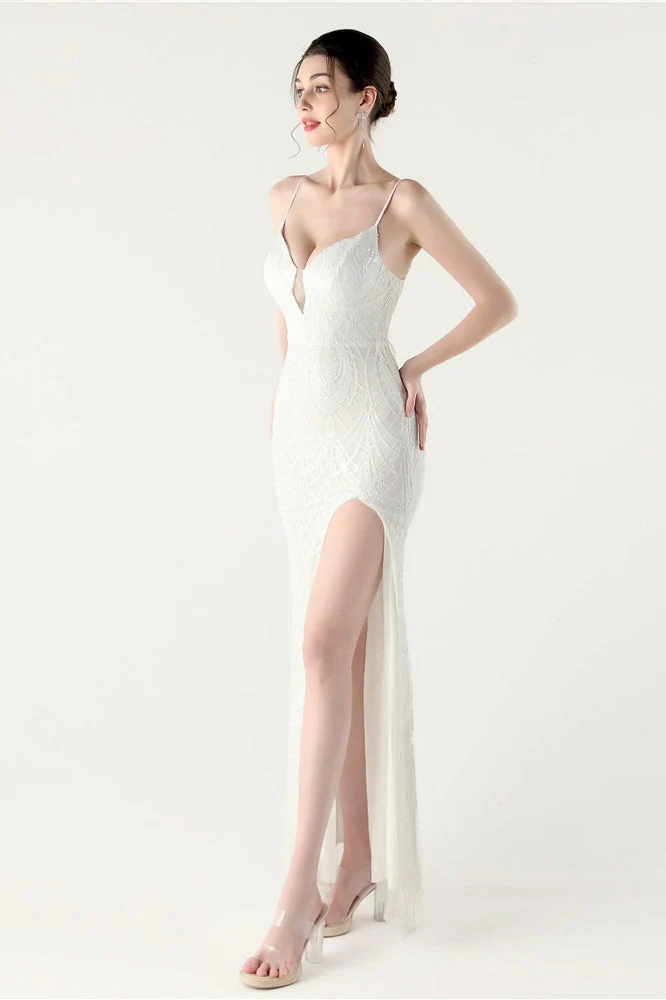 Sequin V Neck Cross Strap Mermaid Maxi Dress - Image 3