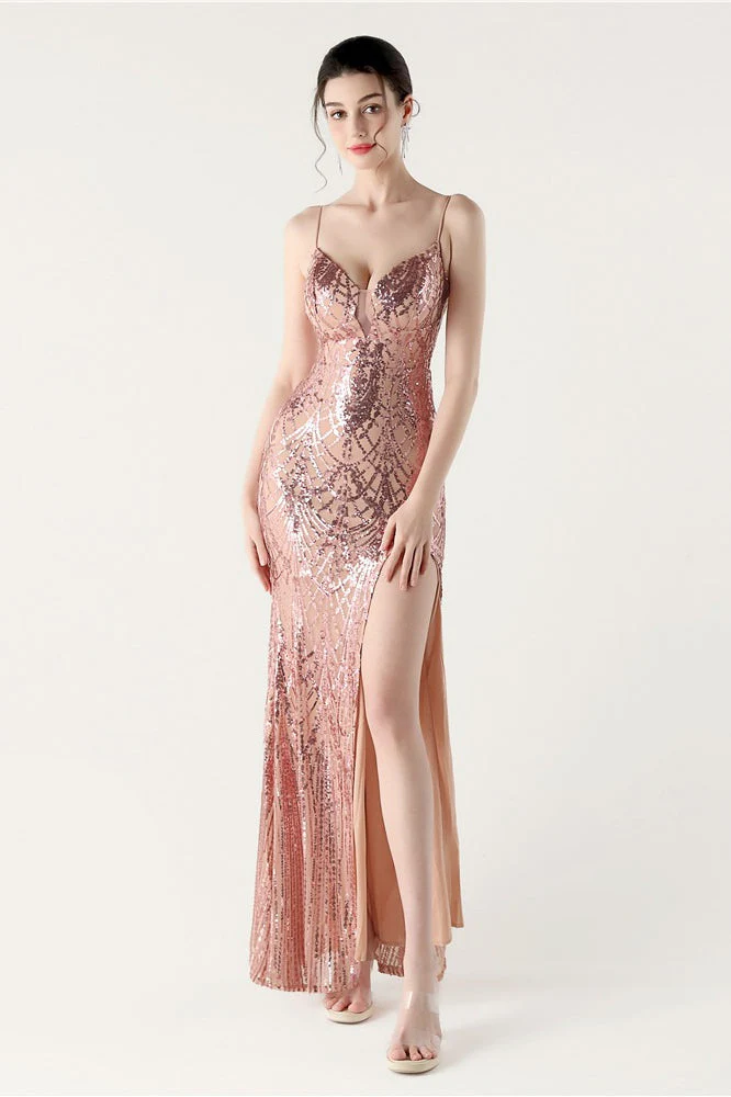 Sequin V Neck Cross Strap Mermaid Maxi Dress - Image 5