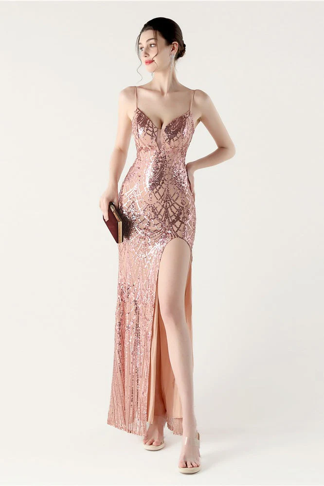 Sequin V Neck Cross Strap Mermaid Maxi Dress - Image 7
