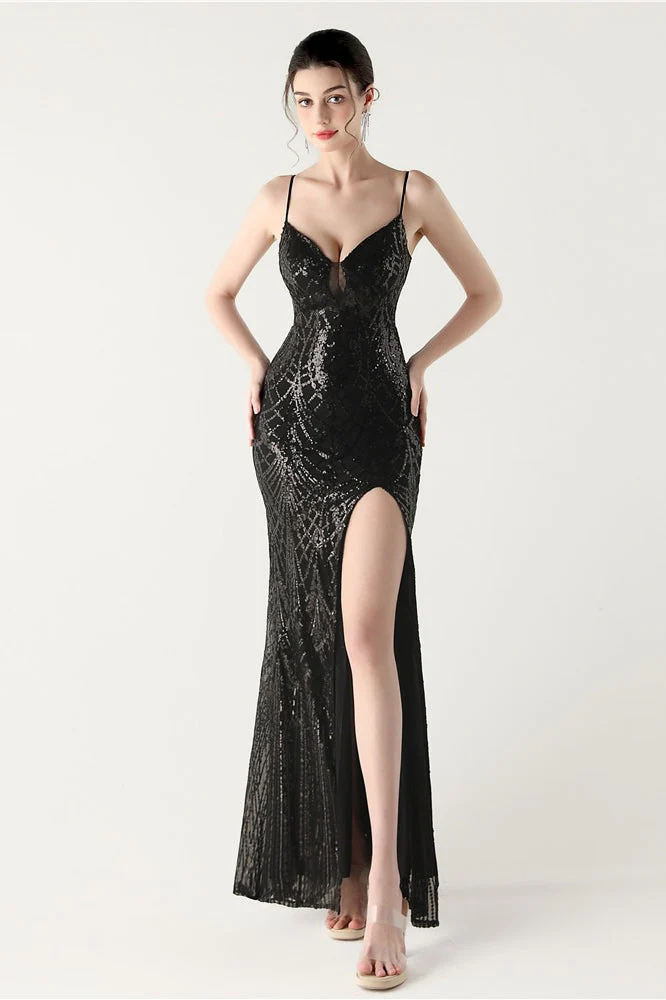 Sequin V Neck Cross Strap Mermaid Maxi Dress - Image 8