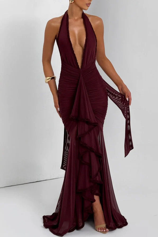 Sexy Deep V Halter Mermaid Party Dress - Image 4