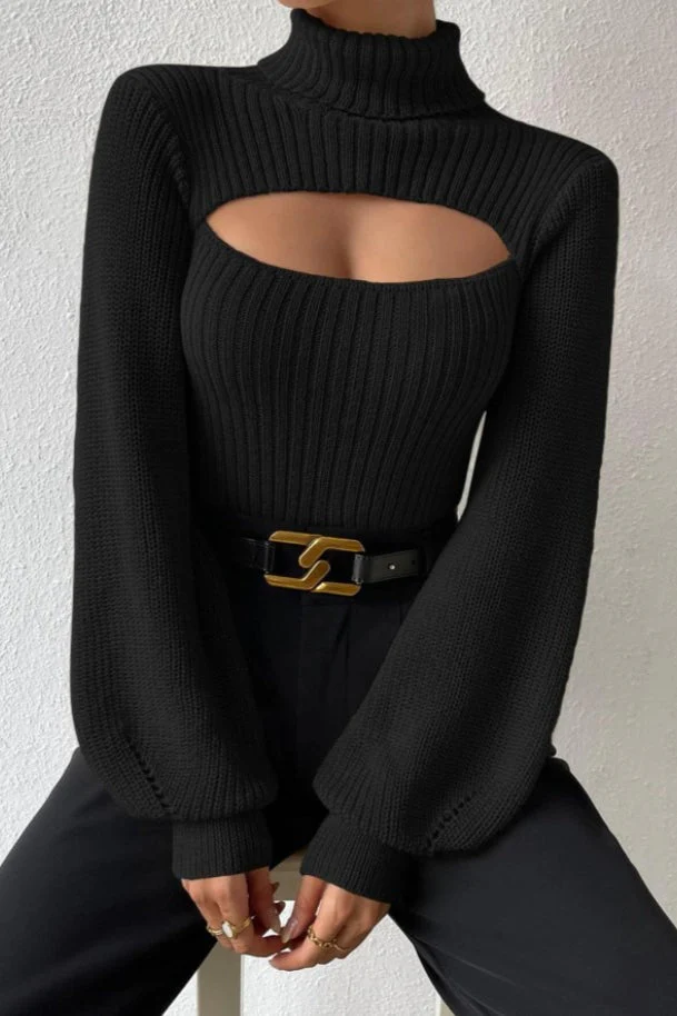 Sexy Hollow Out Turtleneck Sweater - Image 4