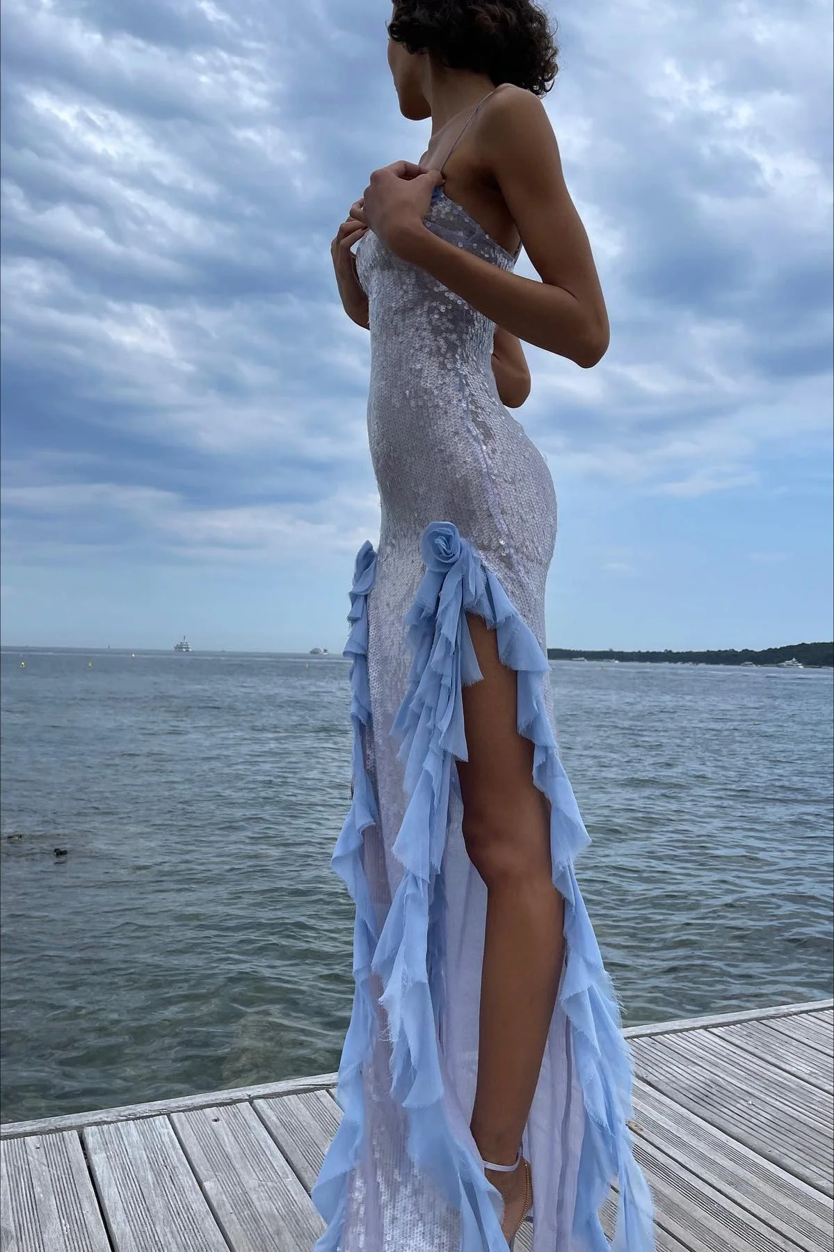 Sexy Sequin Sheer Ruffle Maxi Dress - Image 3