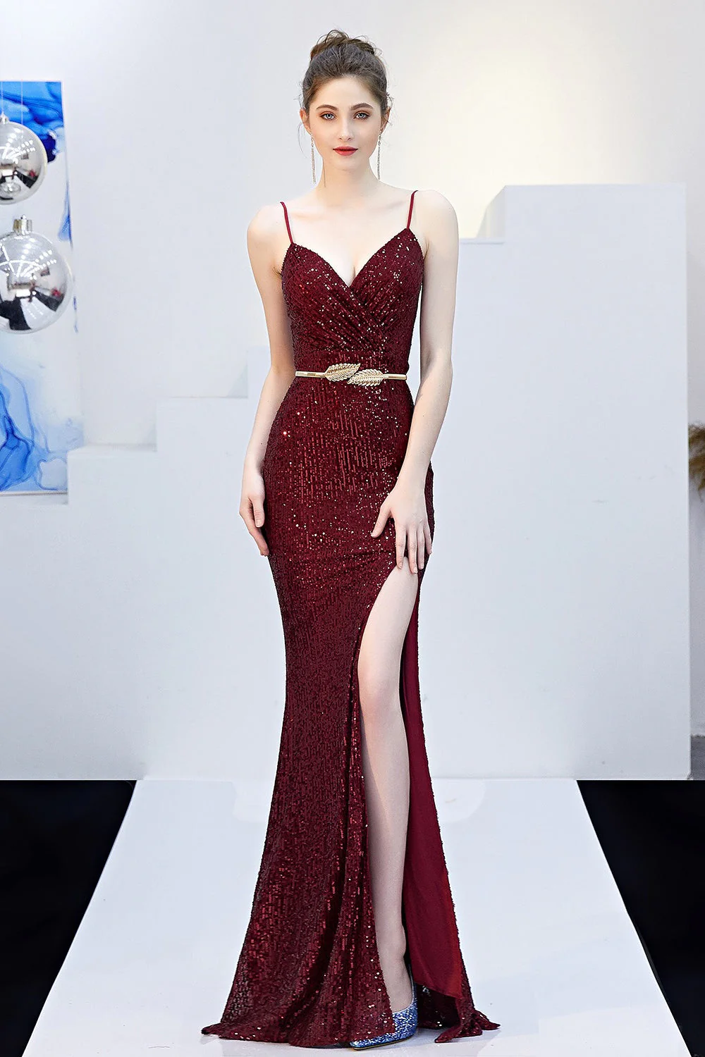 Sexy Slim Fishtail Party Dress with Belt - Image 12