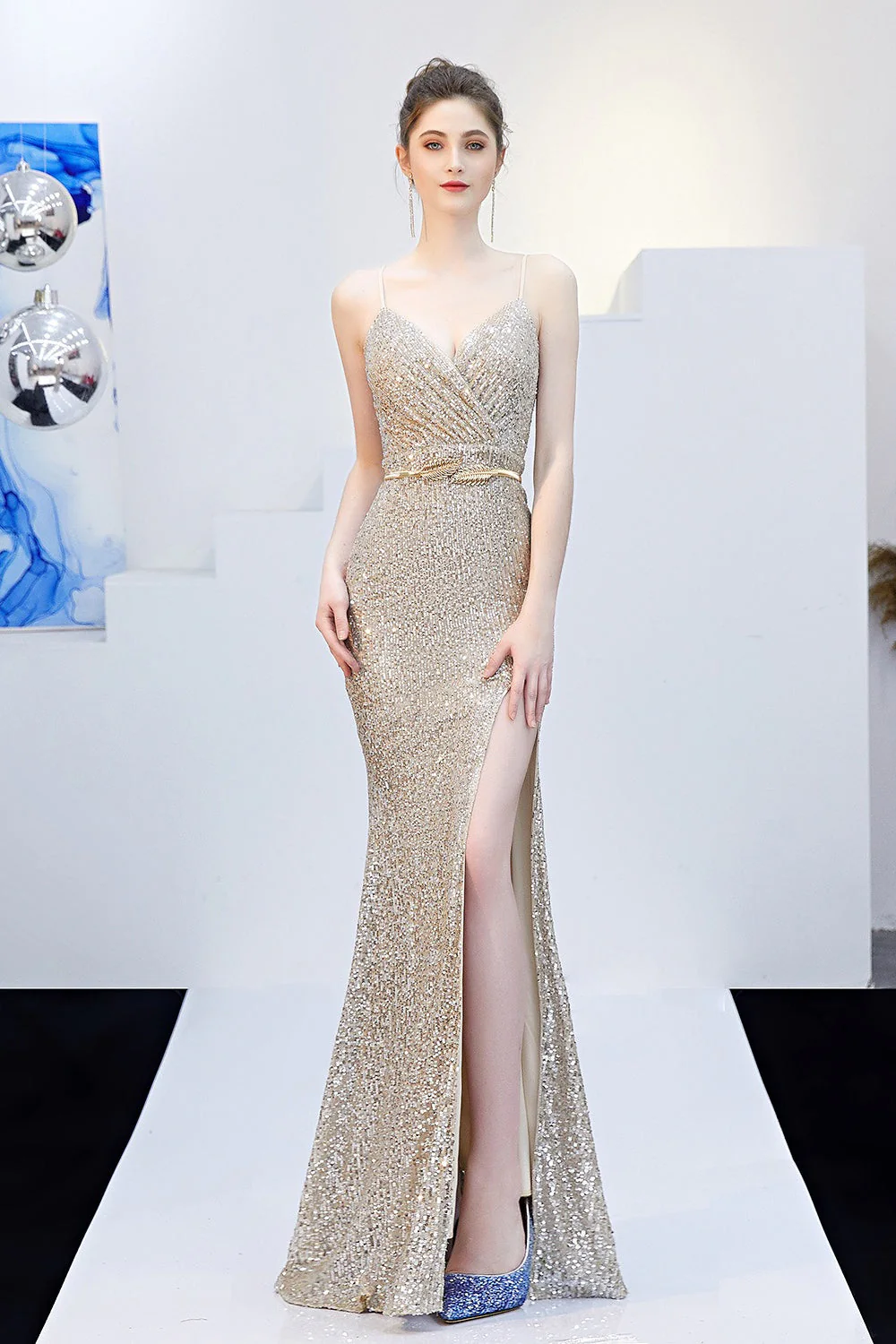 Sexy Slim Fishtail Party Dress with Belt - Image 17
