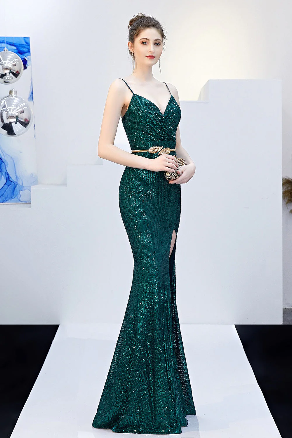 Sexy Slim Fishtail Party Dress with Belt - Image 8
