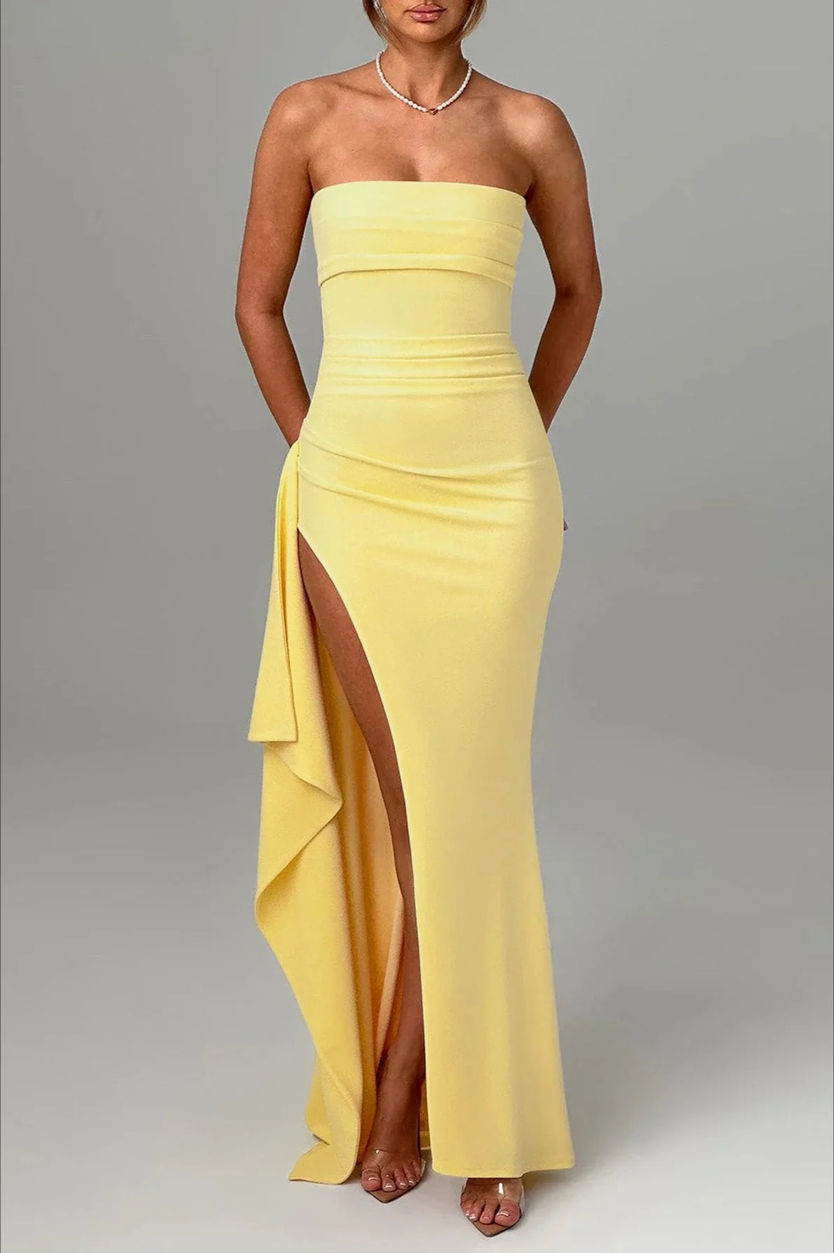 Sexy Strapless Slit Evening Party Dress - Image 4