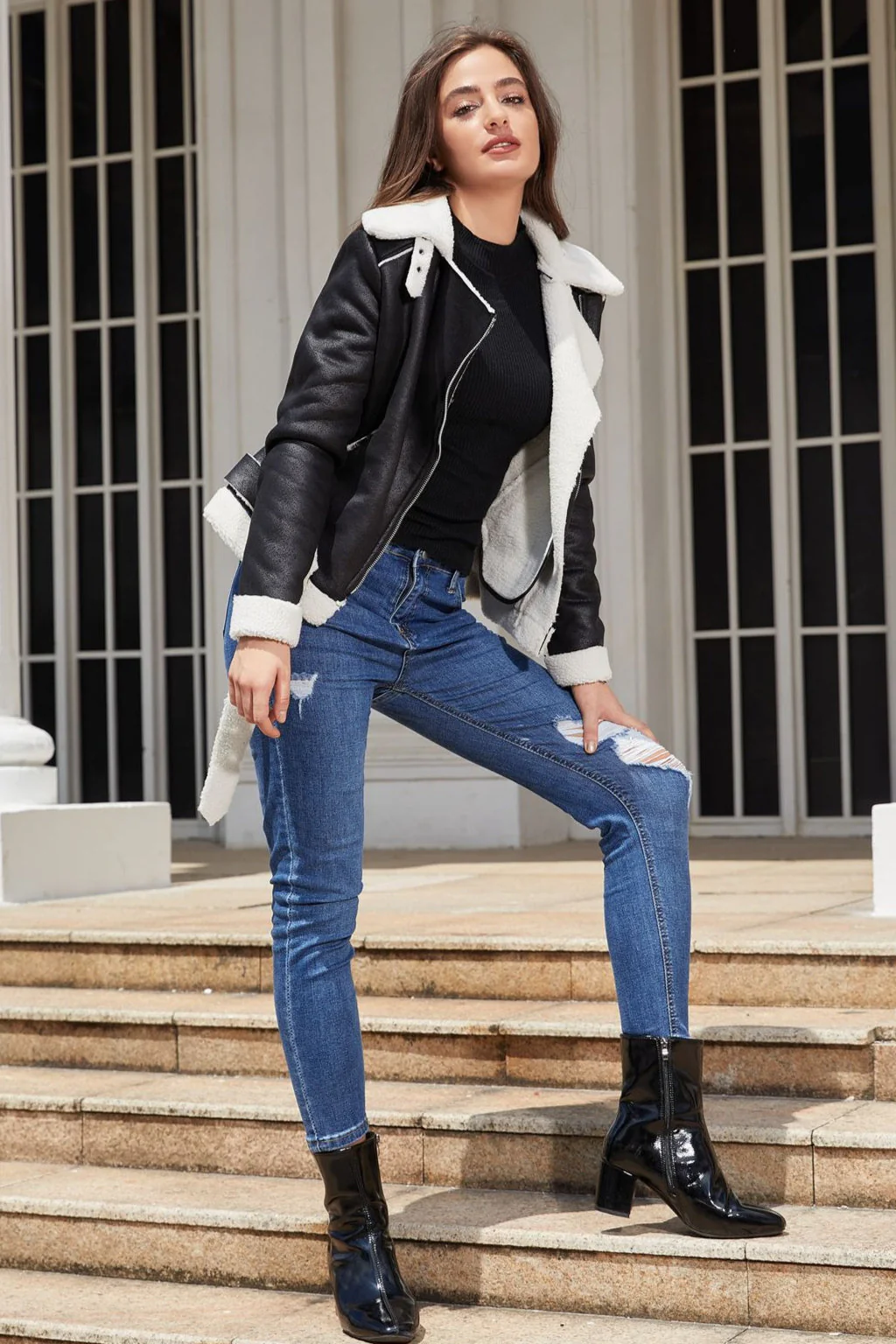 Shearling Lined Belted Suede Jacket - Image 2