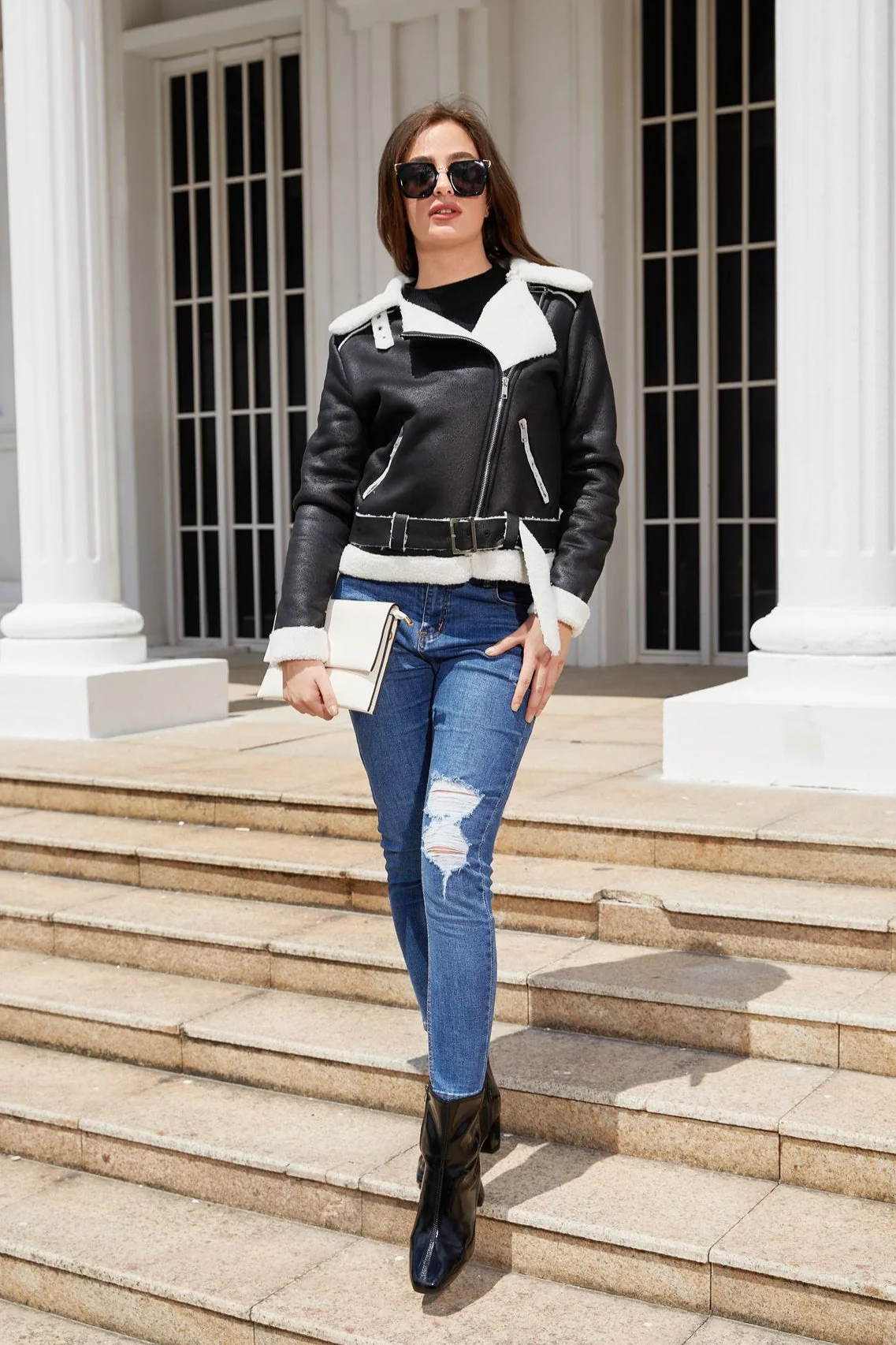 Shearling Lined Belted Suede Jacket - Image 3