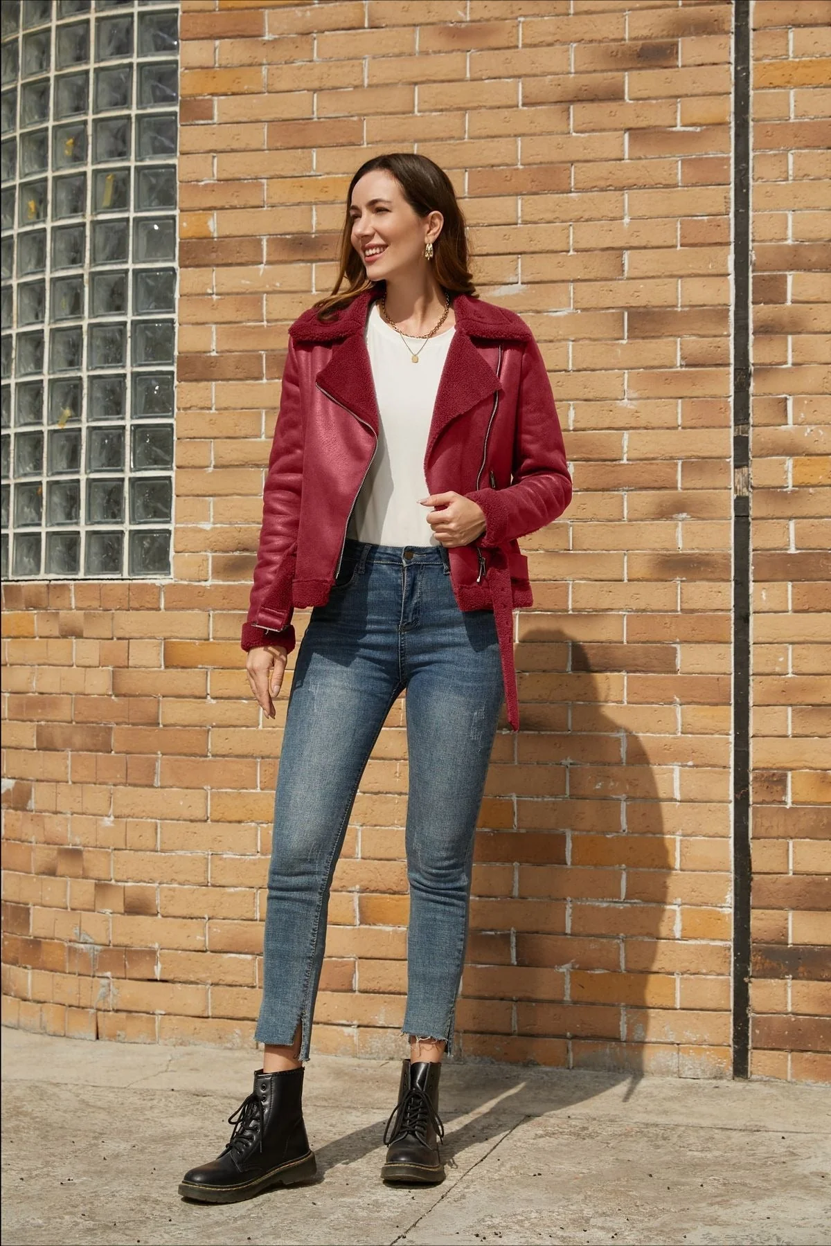 Shearling Lined Belted Suede Jacket - Image 5