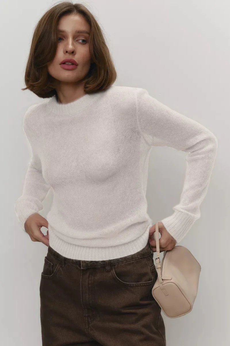 Sheer Blend Round Neck Knit Top - Image 3