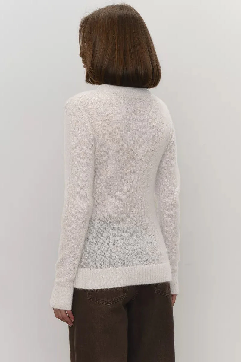 Sheer Blend Round Neck Knit Top - Image 4