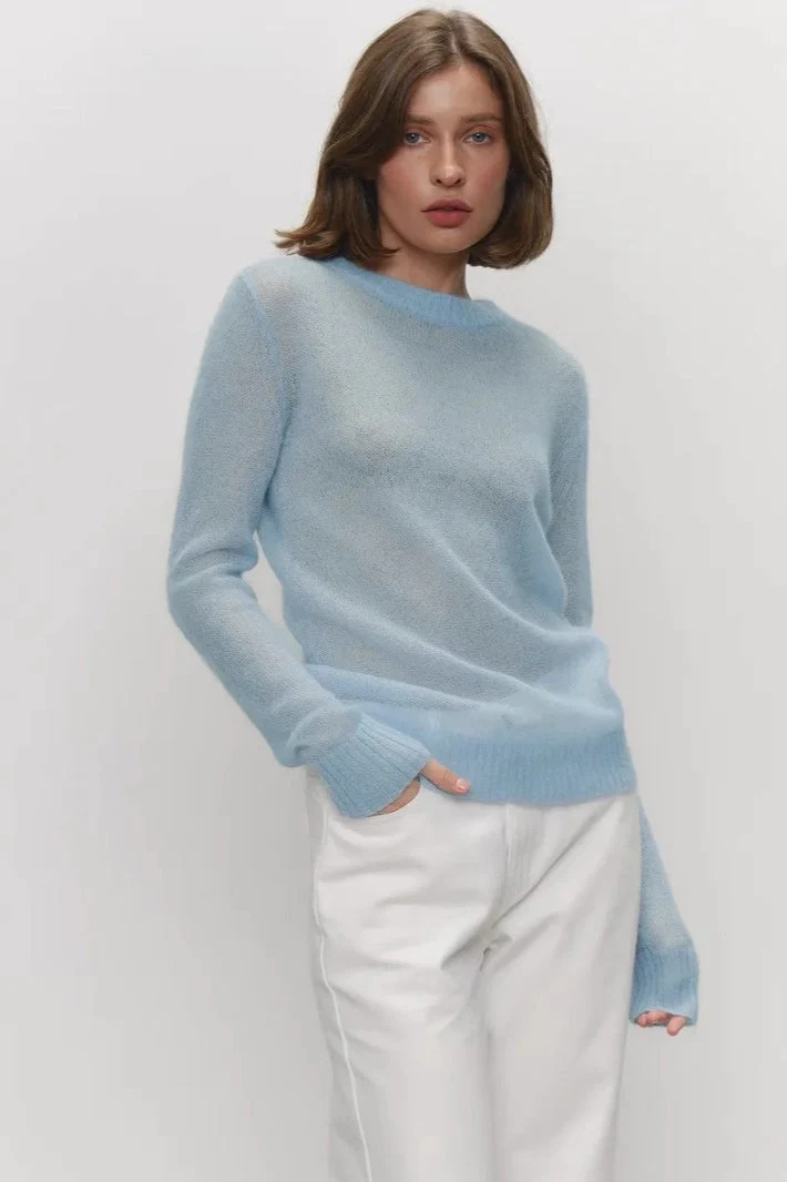 Sheer Blend Round Neck Knit Top - Image 8