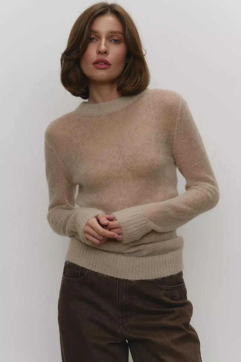 Sheer Blend Round Neck Knit Top - Image 9