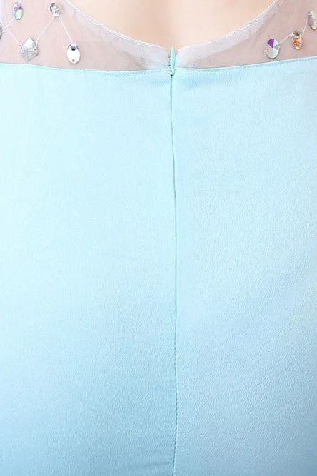 Sheer Blue Deep V Neck Maxi Party Dress - Image 6
