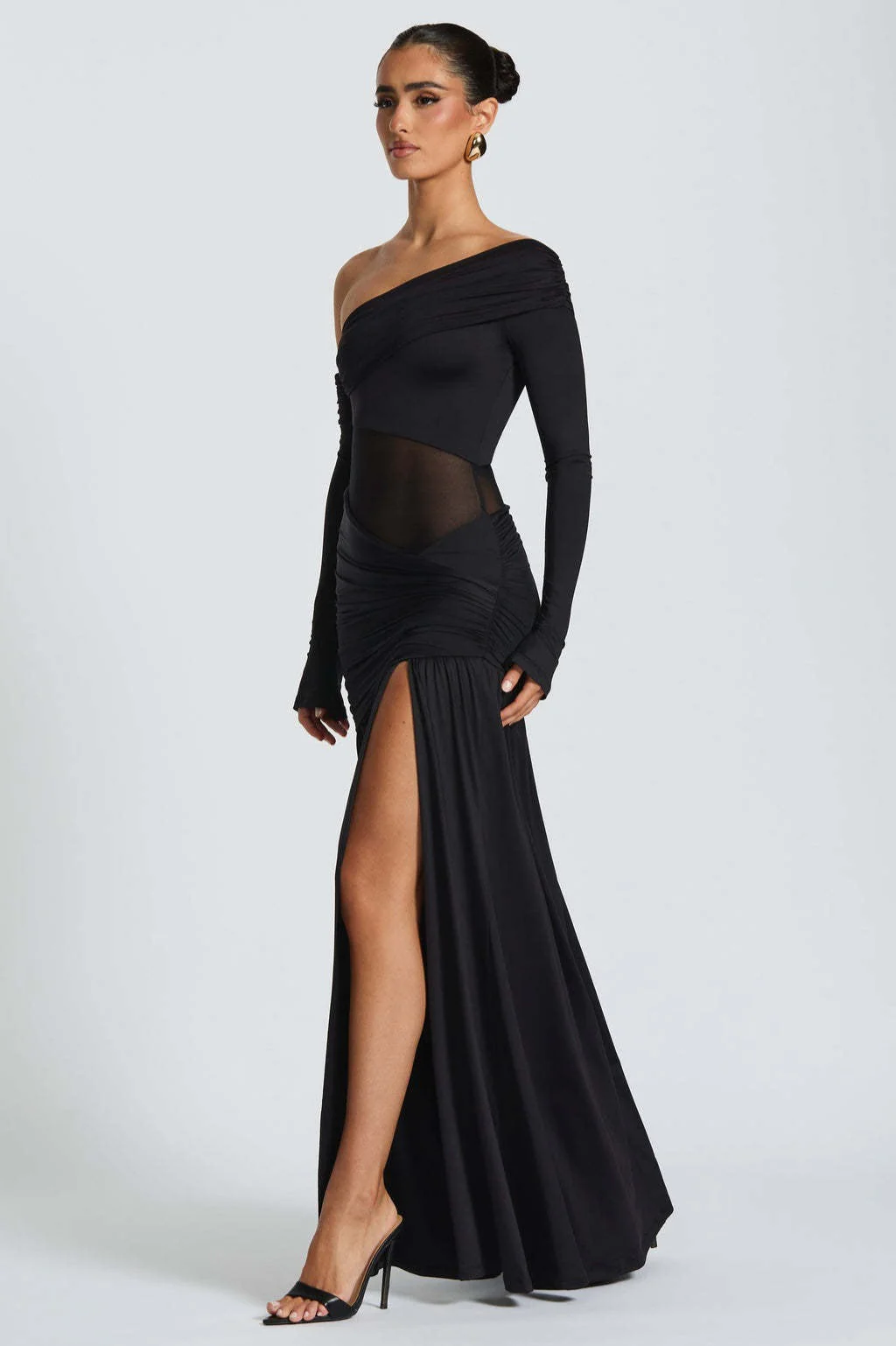 Sheer Pleated Off Shoulder Party Dress - Image 2