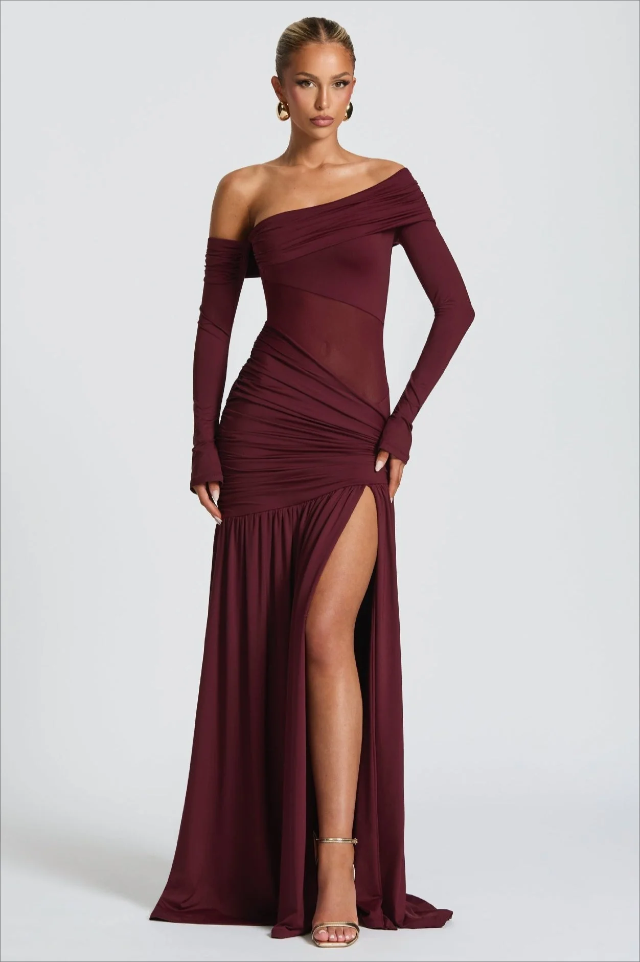 Sheer Pleated Off Shoulder Party Dress - Image 4