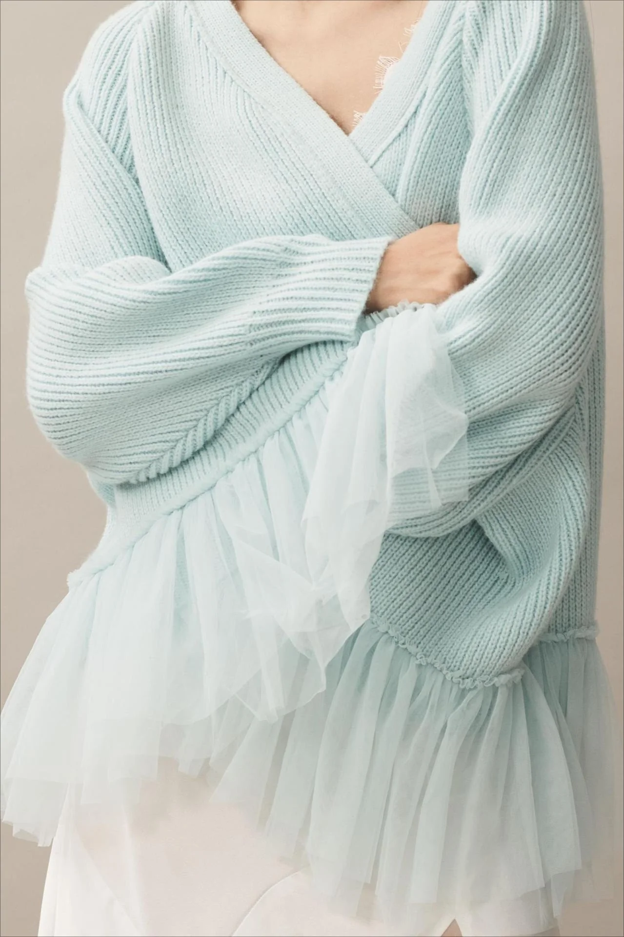 Sheer Ruffle Knit Cardigan - Image 5