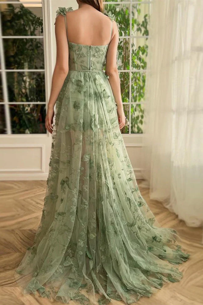 Sheer Tulle Spaghetti Strap High Slit Party Dress - Image 2