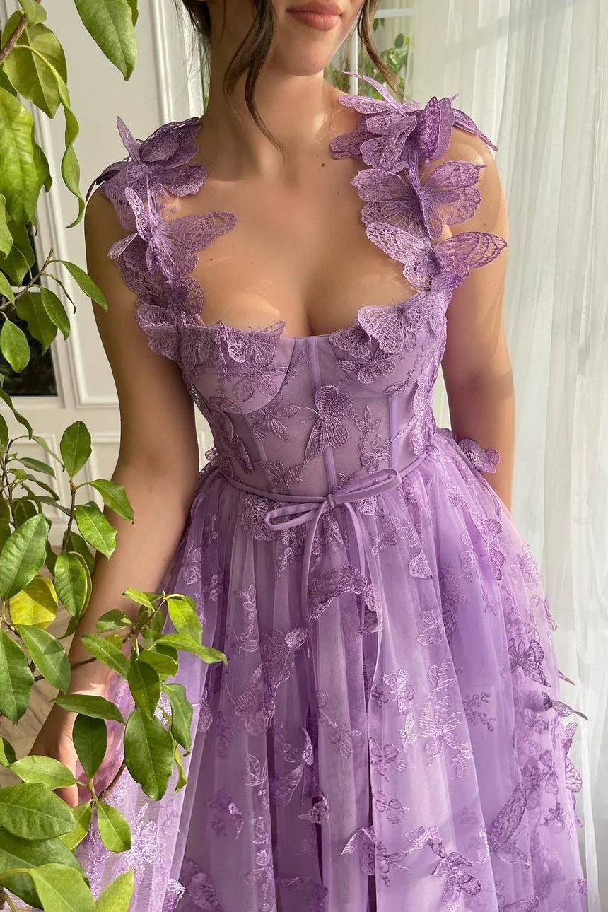 Sheer Tulle Spaghetti Strap High Slit Party Dress - Image 4
