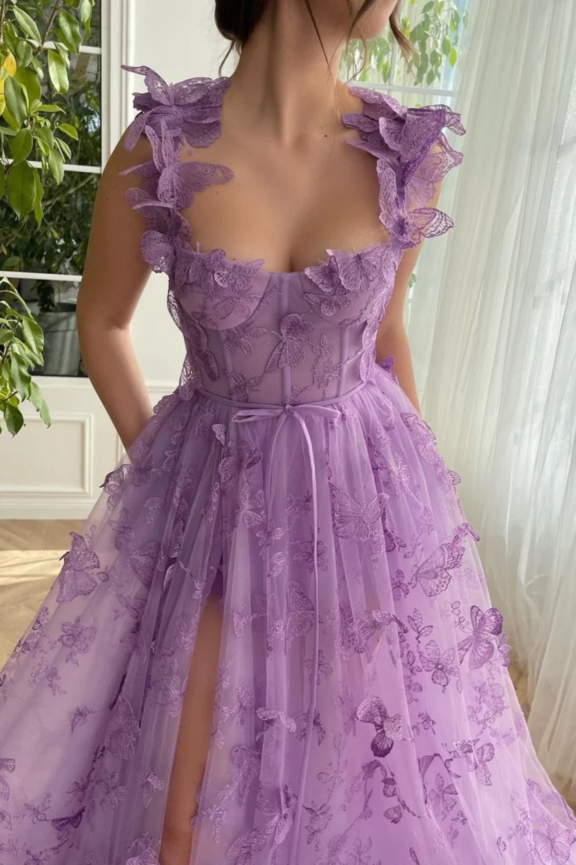 Sheer Tulle Spaghetti Strap High Slit Party Dress - Image 5